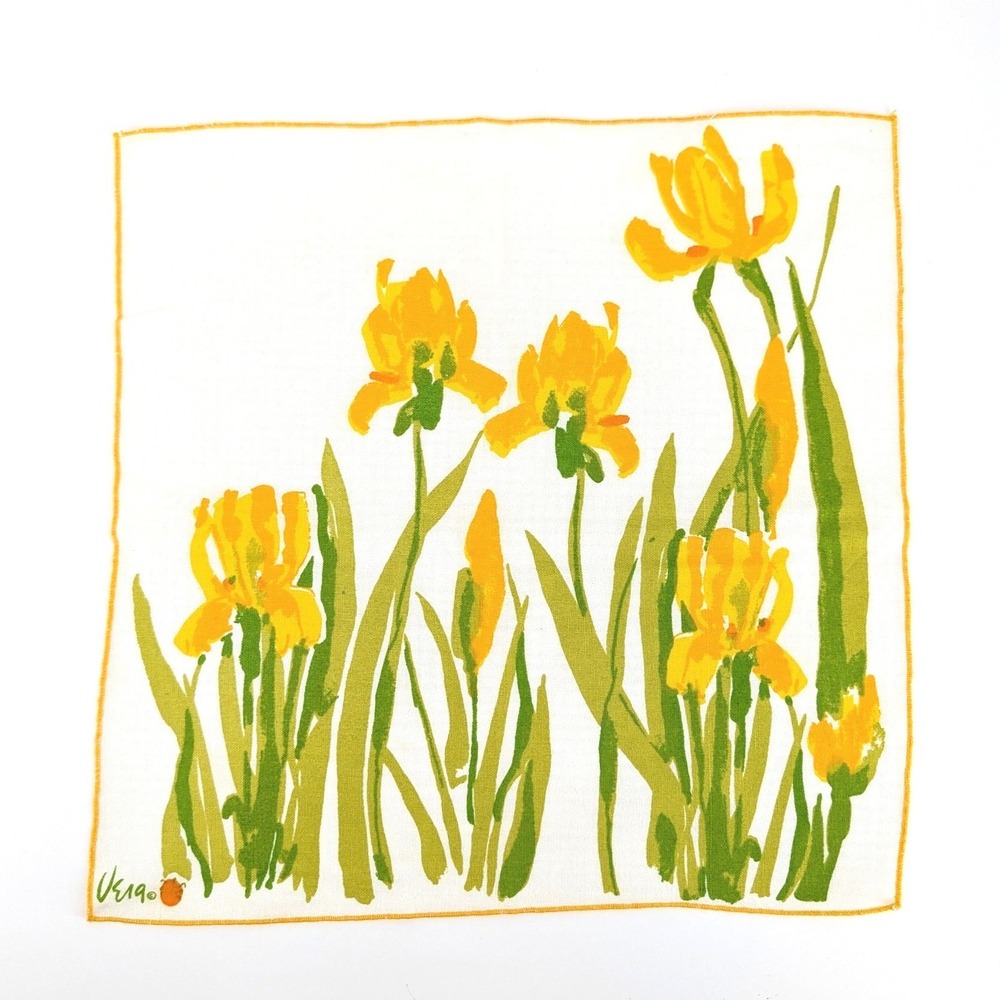 Vera Neumann Vintage Yellow Iris Floral Cloth Napkins Set of 8 Mid Century 16"